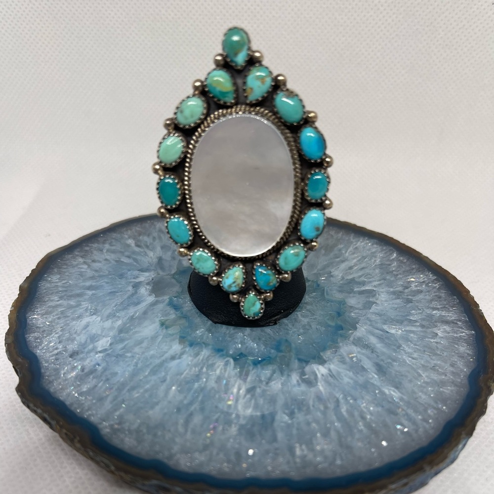 🛑SOLD🛑 New Sterling Silver stamped 925, Turquoise and Mother of Pearl Ring